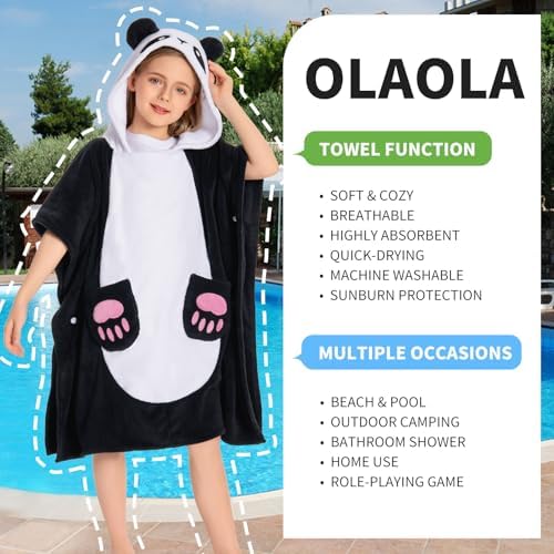 OLAOLA Panda Hooded Kids Beach Towel for 3-12 Years