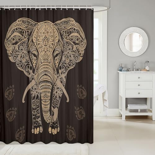 Feelyou Ethnic Elephant Print Shower Curtain Set