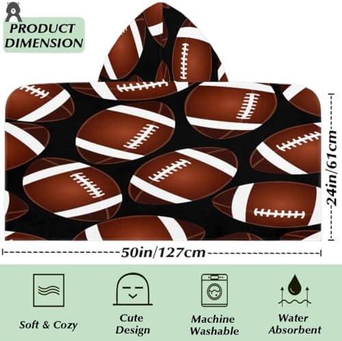 Rugby Ball Pattern Kids Hooded Bath Towel