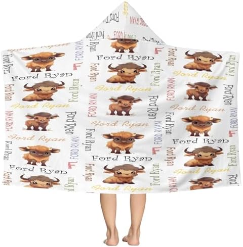 Personalized Buffalo Hooded Kids Bath Towel with Name