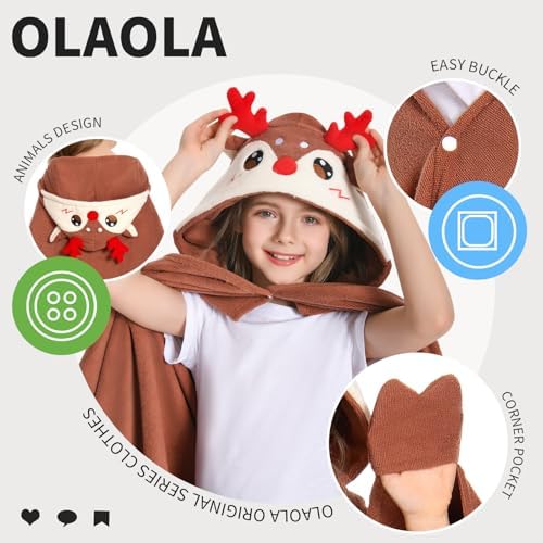 OLAOLA Reindeer Hooded Towel for Kids 3-12 Years