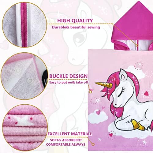 Kids Hooded Poncho Towel with 3D Unicorn Design