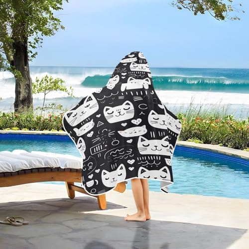Cute Cartoon Cats Hooded Kids Bath Towel