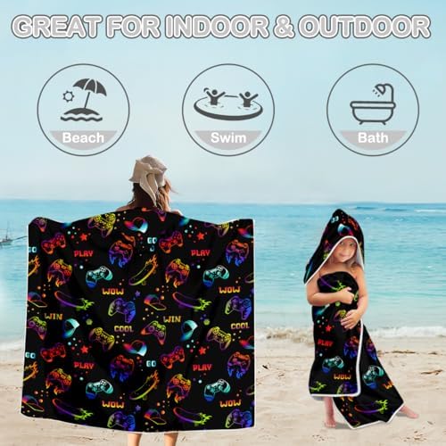Sleepwish Kids Neon Gamer Beach Towel with Hood