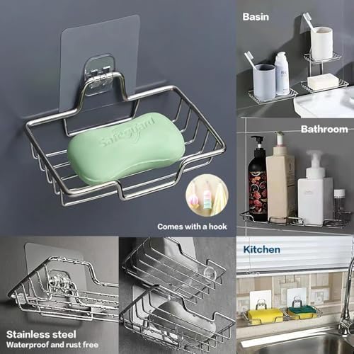 Stainless Steel Soap Holder with 4 Cat Head Hooks for Bathroom Organization