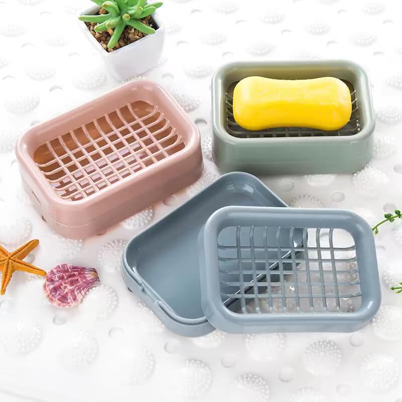 Square Soap Box with Removable Drainer Lid - Red Waterproof Compact Storage Case