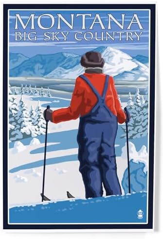 Lantern Press 8x12 Art Print Montana Big Sky Country Skier Admiring 1
