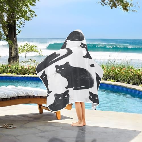 Msyxl Black Cats Hooded Kids Bath Towel