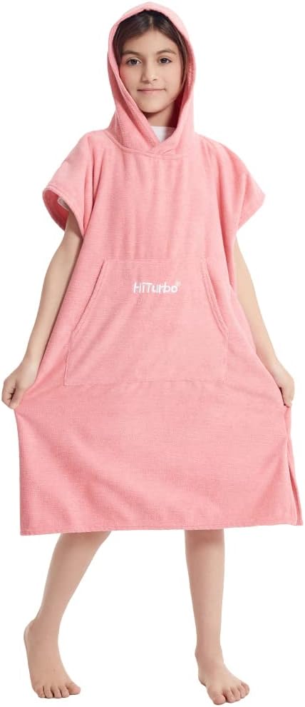 Hiturbo Kids Changing Towel Hoodie - Quick Dry Microfiber Bath Towel - Pink