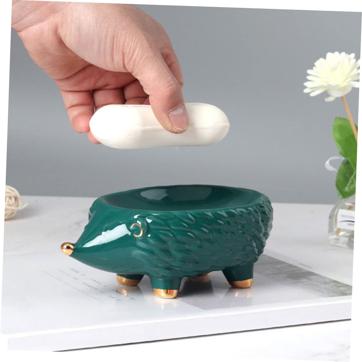 Cute Hedgehog Ceramic Soap Holder for Bathroom and Kitchen