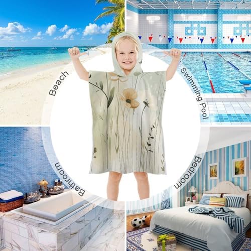Kids Hooded Beach Towel with Delicate Flower Print