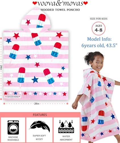 VOOVA MOVAS Kids Beach Towels with Hood for 4-8 Years