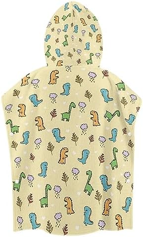 Goronwyfloyd Children Hooded Shower Towel with Yellow Dinosaur Leaf Pattern