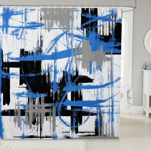 Feelyou Blue Grey Black 72x72 Shower Curtain Kids Abstract Art