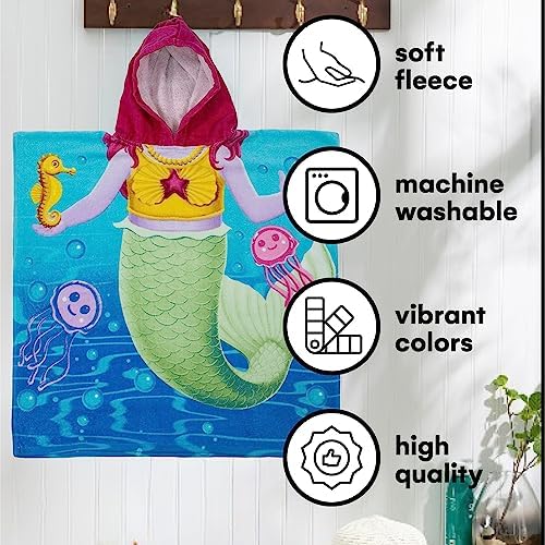 Dawhud Direct Hooded Bath Towel for Kids - Mermaid and Friends Design