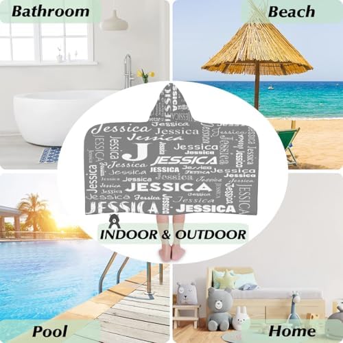 Custom Kids Hooded Beach Towel with Initials Grey