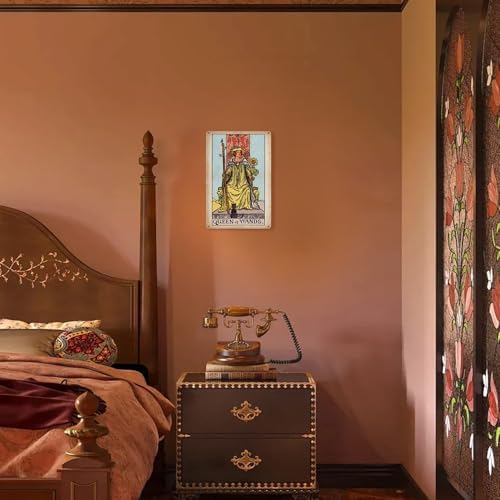 KERUNSM Queen of Wands Tarot Poster Retro Metal Wall Art 8x12 Inches
