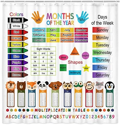 ABC Educational Shower Curtain for Kids Multiplication Table Theme