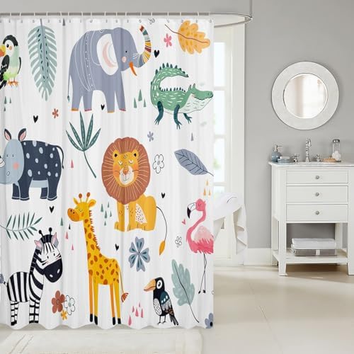 Kids Zoo Animal Bath Curtain with Hooks 72x72 Inch
