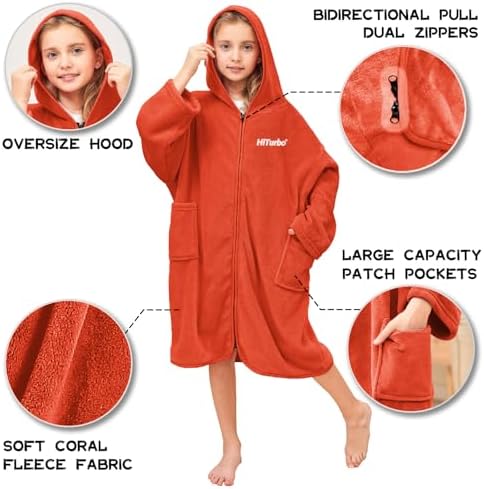 Hiturbo Kids Bath Towel Hoodie Warm Fleece Changing Towel