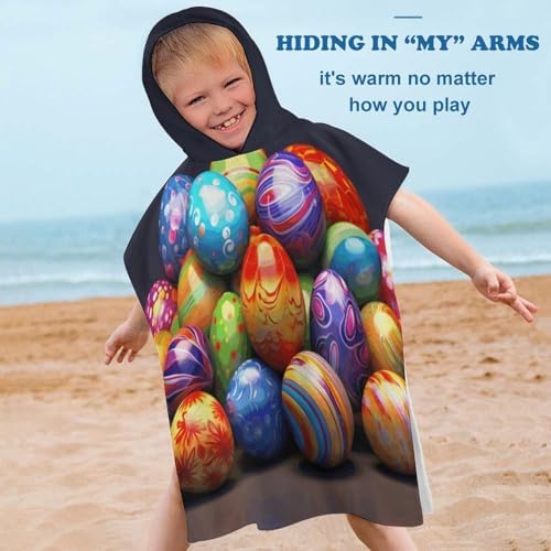 Kids Hooded Bath Towel with Easter Eggs Design