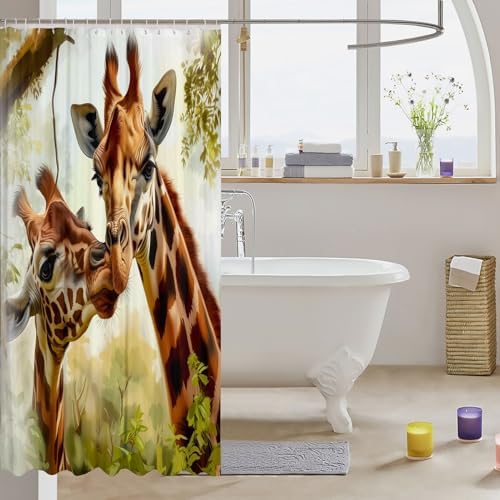 Kids Giraffe Shower Curtain Waterproof Cartoon Jungle Wildlife Set