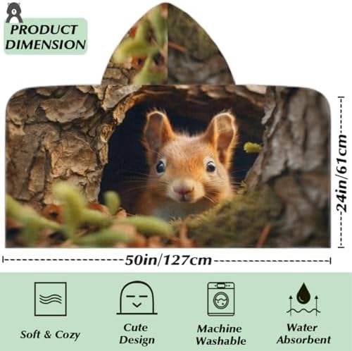 Pardick Kids Bath Towel Squirrel Hooded Pool Cover Up for Toddlers