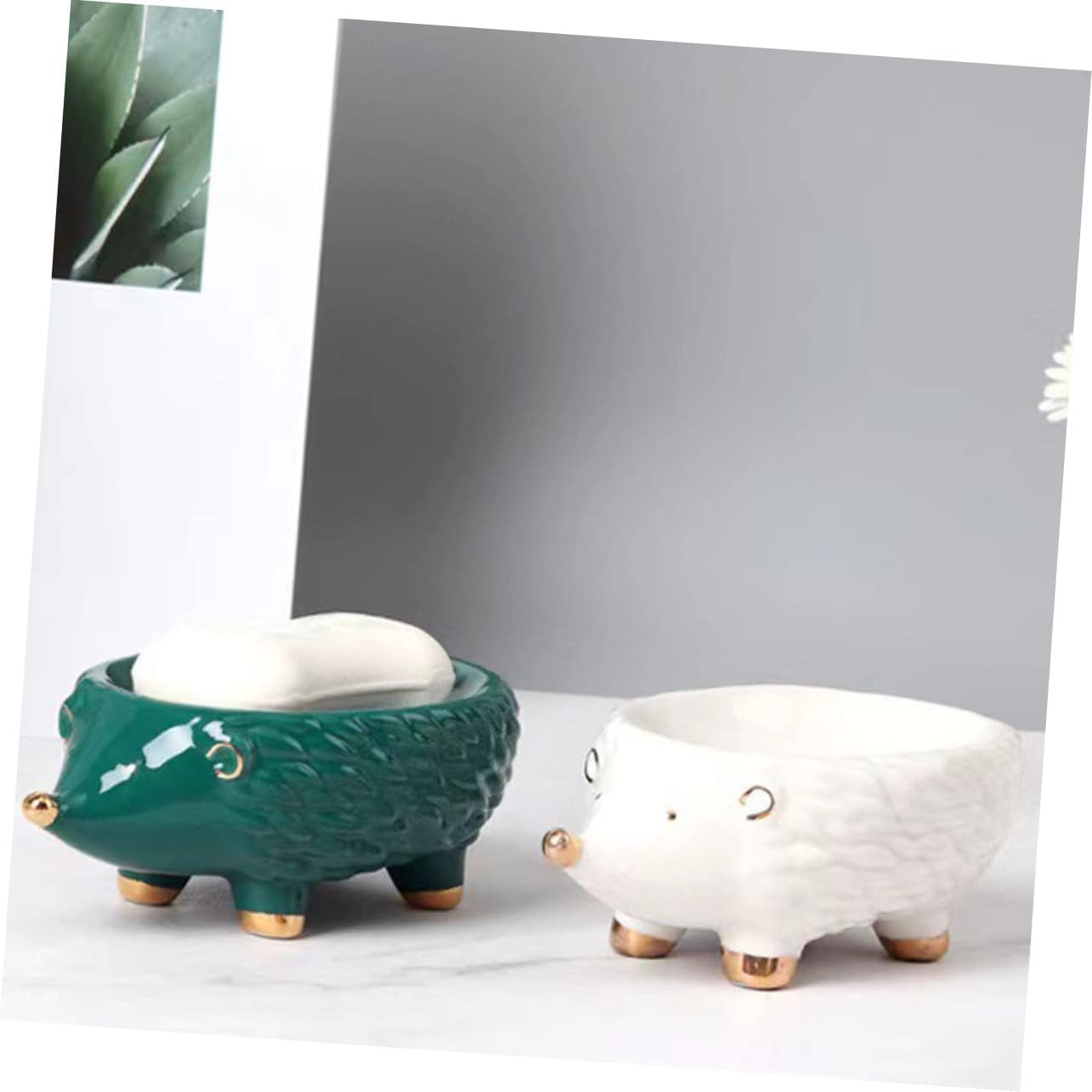 Ceramic Hedgehog Soap Holder Cute Green Bathroom Storage Rack