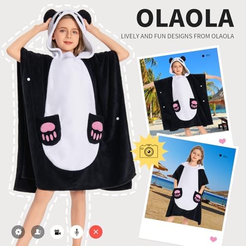 OLAOLA Panda Hooded Kids Beach Towel for 3-12 Years