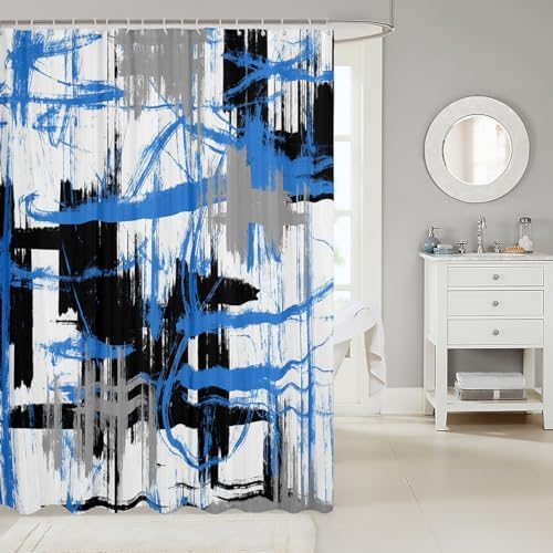Feelyou Blue Grey Black 72x72 Shower Curtain Kids Abstract Art