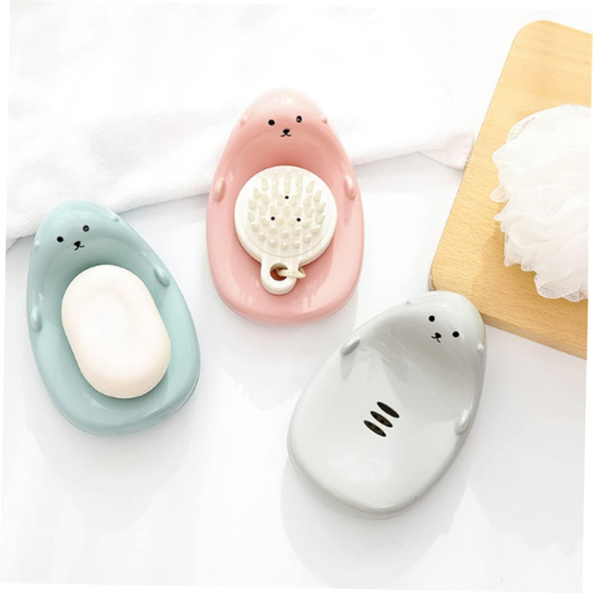 Ciieeo Round Cartoon Soap Holder for Kids Bathroom