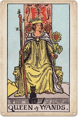 KERUNSM Queen of Wands Tarot Poster Retro Metal Wall Art 8x12 Inches