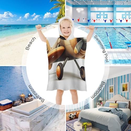 Kids Bath Towel with Hood Yellow Airplane Print