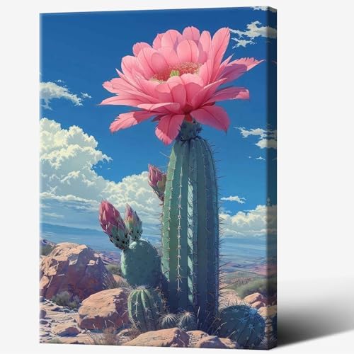 Desert Landscape Cactus Poster 12x16in Framed