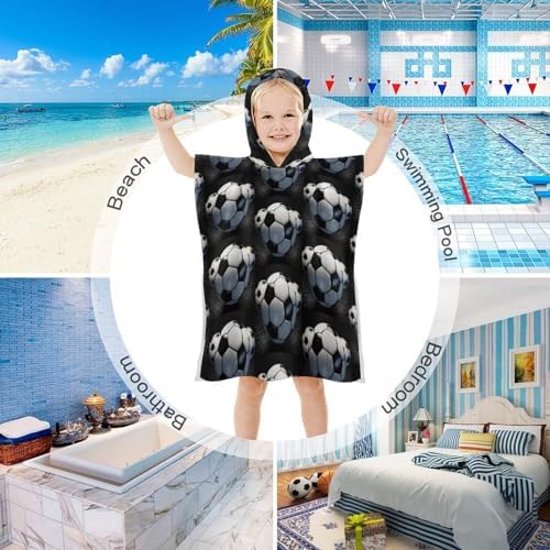 Kids Soccer Ball Printed Hooded Bath Towel