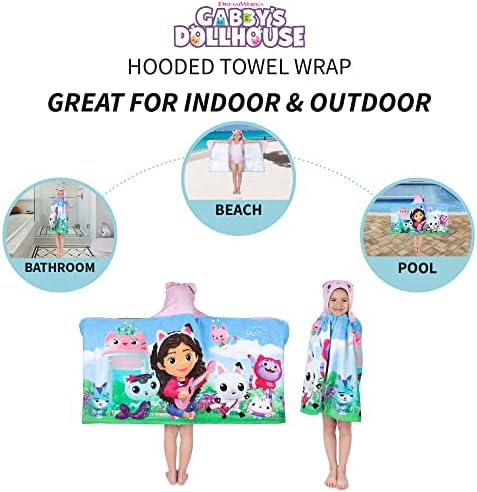 Franco Kids DreamWorks Gabbys Dollhouse Hooded Bath Towel Wrap