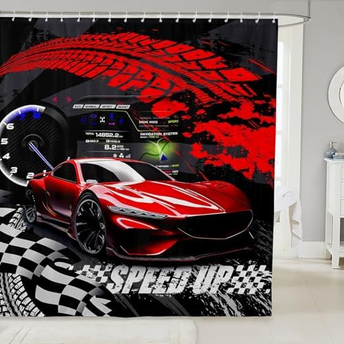 Feelyou Kids Race Car Bath Curtain Set 72x72