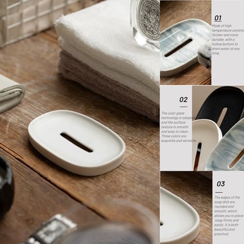 Ceramic Soap Dish with Drain and Easy Cleaning