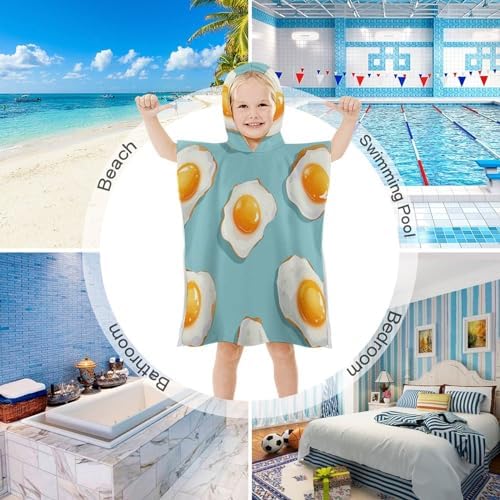 Kids Hooded Beach Towel with Blue Fried Egg Print
