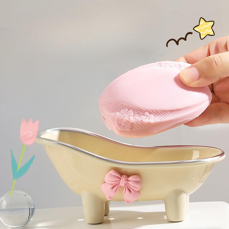 Whimsical Bathtub Shaped Soap Dish with Pink Bow