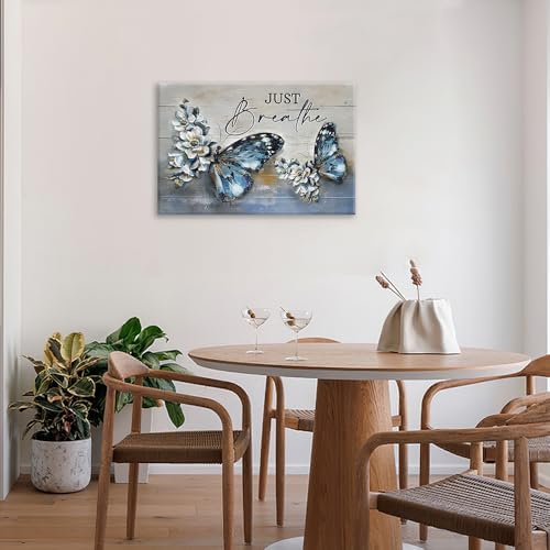 Farmhouse Blue Butterfly Wall Art Canvas Print