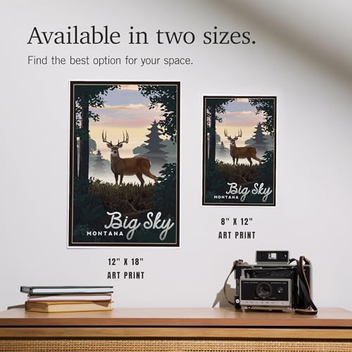 Lantern Press 8x12 Art Print Big Sky Montana Deer Sunrise