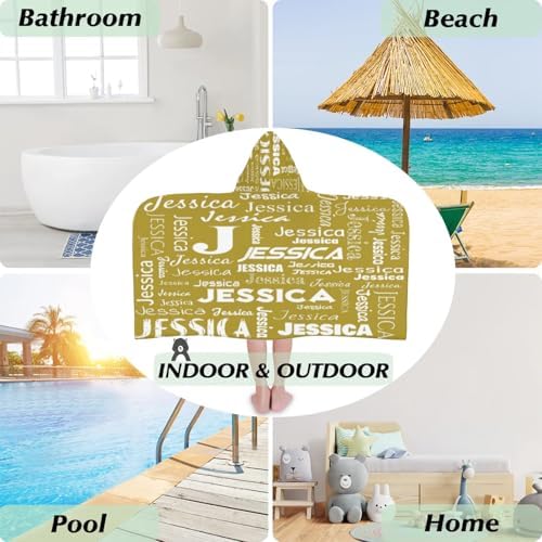 Custom Kids Hooded Beach Towel with Initials Brown