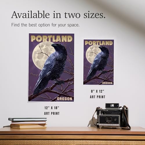 Lantern Press 8x12 Art Print Raven and Moon Purple Sky Portland Oregon