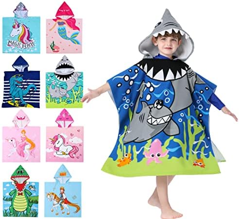 Great White Shark Theme Hooded Poncho Towel for Kids