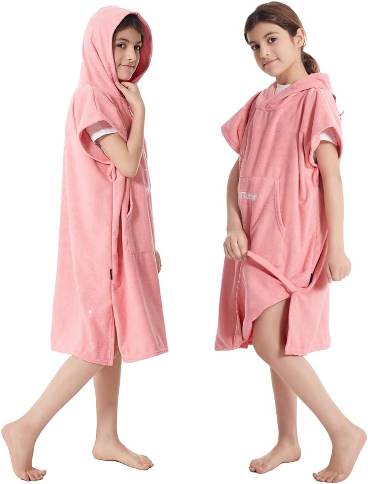 Hiturbo Kids Changing Towel Hoodie - Quick Dry Microfiber Bath Towel - Pink