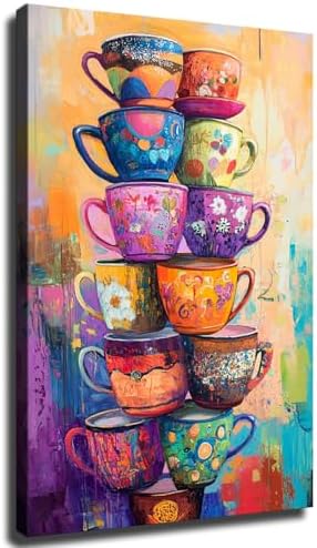 Colorful Coffee Cup Tower Stack Wall Art Poster