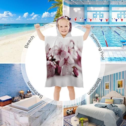 Peach Flower Printed Kids Hooded Beach Towel