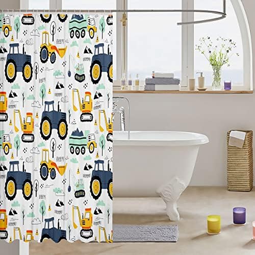 Kids Construction Shower Curtain with 12 Hooks