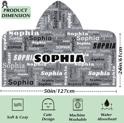 Personalized Kids Hooded Towel with Name Grey
